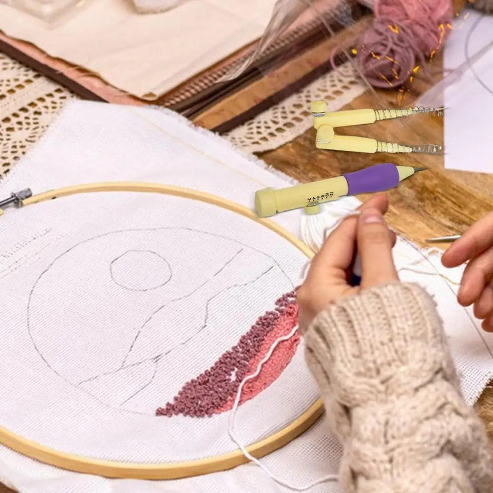 Fabric Embroidery Hoop Yarn Rug Punch Needle Pock Pen for DIY Sewing Kit